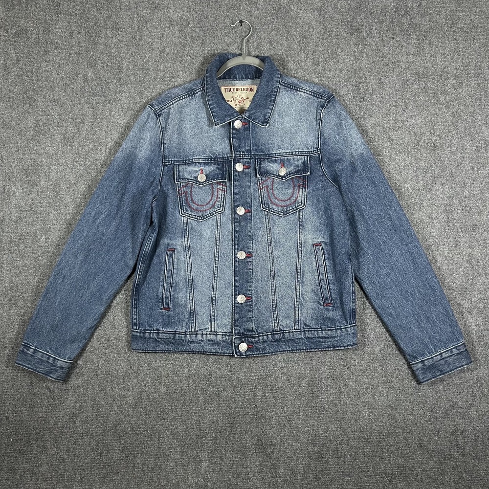 NWT True Religion Jesse Trucker Jacket Mens Small Button-Front Light Wash #3445
